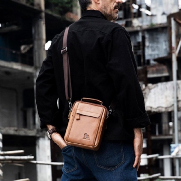 Hommes En Cuir Véritable Rétro Affaires Petit Sac À Bandoulière En Cuir De Vachette Sac À Bandoulière