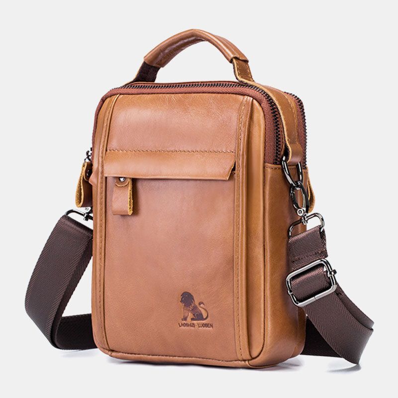 Hommes En Cuir Véritable Rétro Affaires Petit Sac À Bandoulière En Cuir De Vachette Sac À Bandoulière