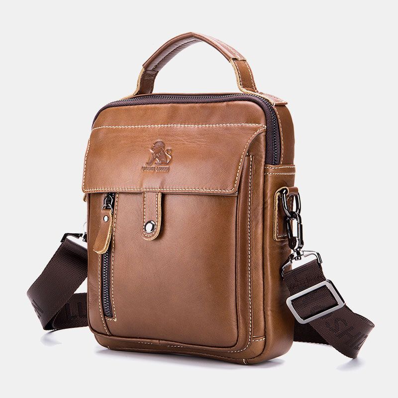 Hommes En Cuir Véritable Rétro Affaires Petit Sac À Bandoulière En Cuir De Vachette Sac À Bandoulière