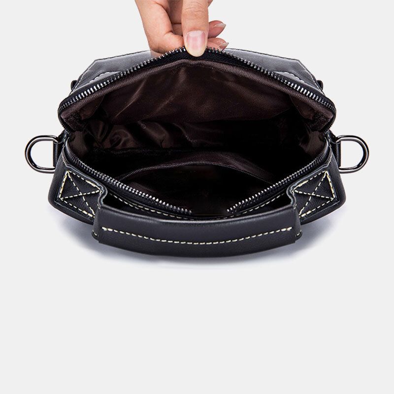 Hommes En Cuir Véritable Rétro Affaires Petit Sac À Bandoulière En Cuir De Vachette Sac À Bandoulière