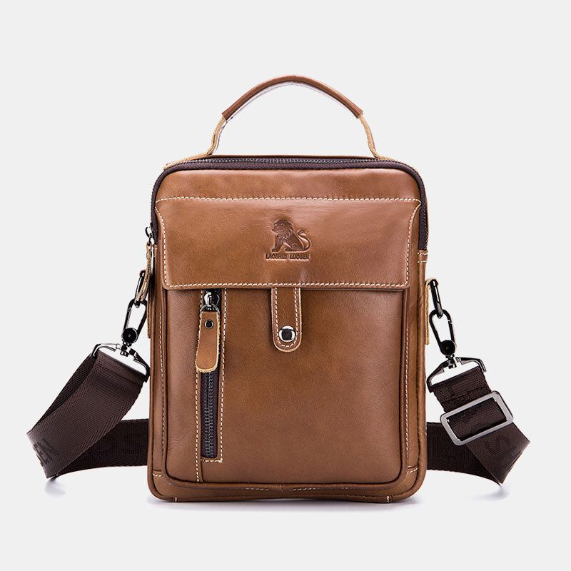 Hommes En Cuir Véritable Rétro Affaires Petit Sac À Bandoulière En Cuir De Vachette Sac À Bandoulière