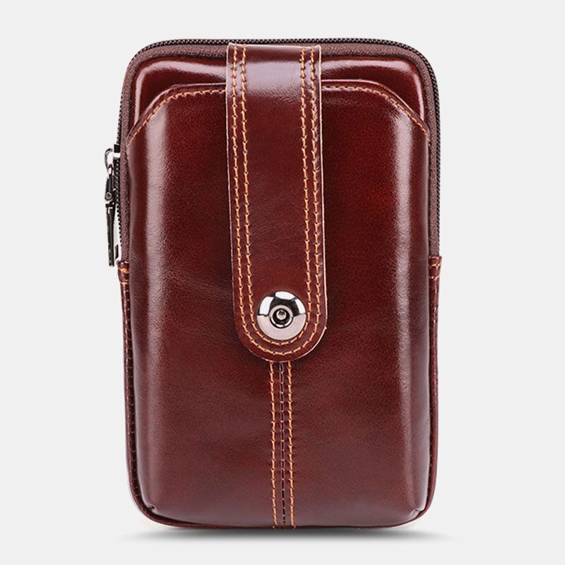 Hommes En Cuir Véritable Rétro Grande Capacité Taille Sac 6.5 Pouces Téléphone Sac Ceinture Sac