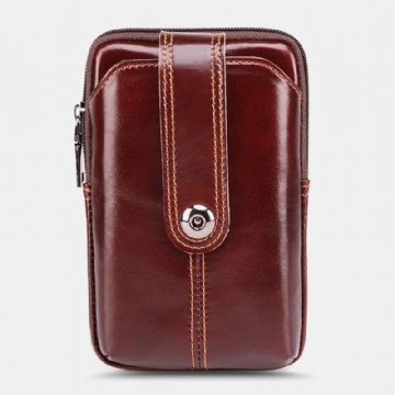 Hommes En Cuir Véritable Rétro Grande Capacité Taille Sac 6.5 Pouces Téléphone Sac Ceinture Sac