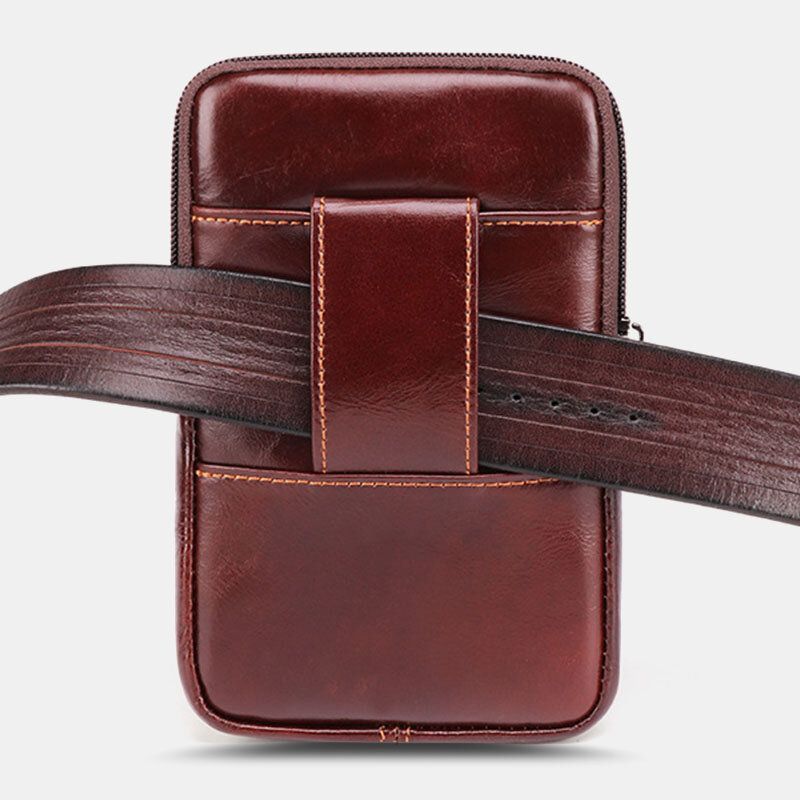 Hommes En Cuir Véritable Rétro Grande Capacité Taille Sac 6.5 Pouces Téléphone Sac Ceinture Sac