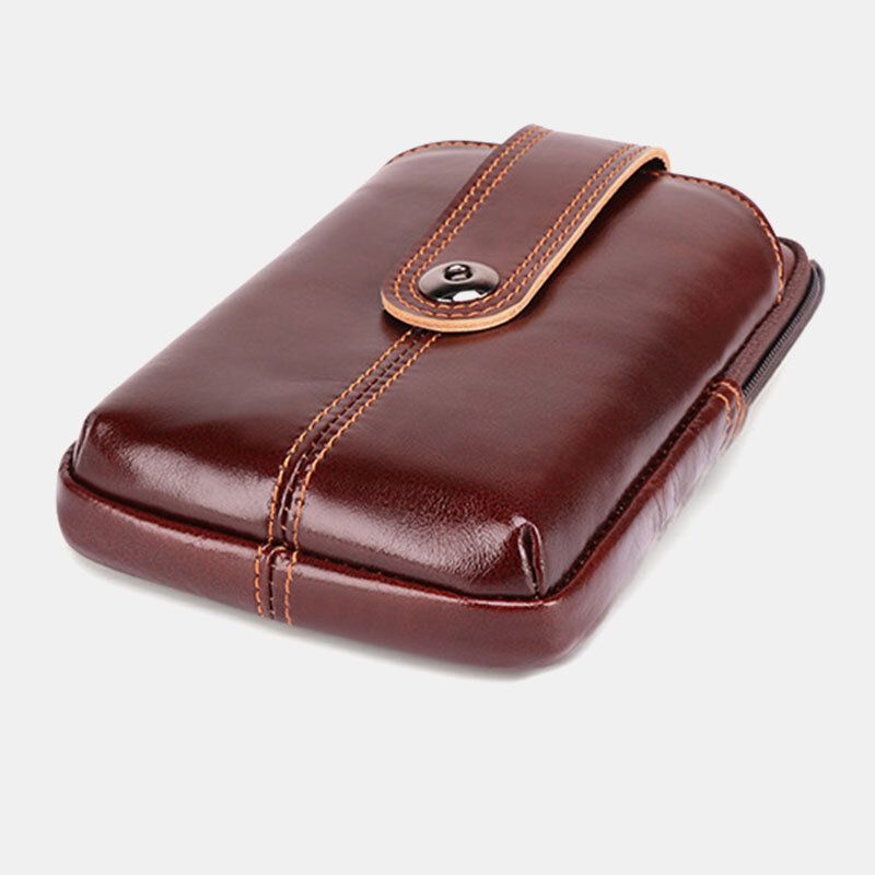 Hommes En Cuir Véritable Rétro Grande Capacité Taille Sac 6.5 Pouces Téléphone Sac Ceinture Sac