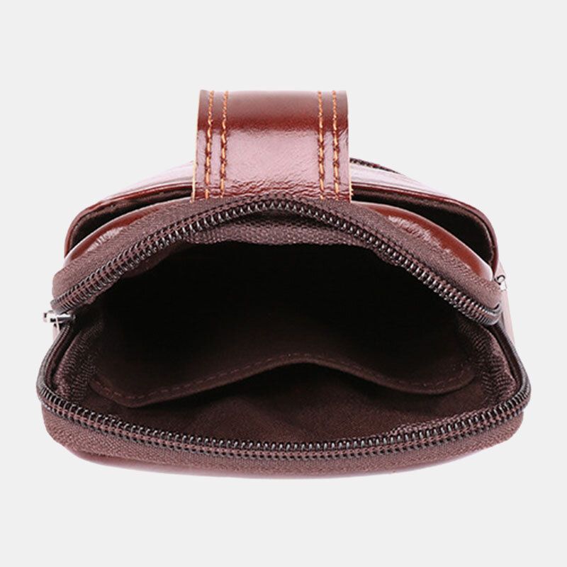 Hommes En Cuir Véritable Rétro Grande Capacité Taille Sac 6.5 Pouces Téléphone Sac Ceinture Sac