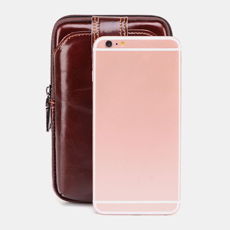 Hommes En Cuir Véritable Rétro Grande Capacité Taille Sac 6.5 Pouces Téléphone Sac Ceinture Sac