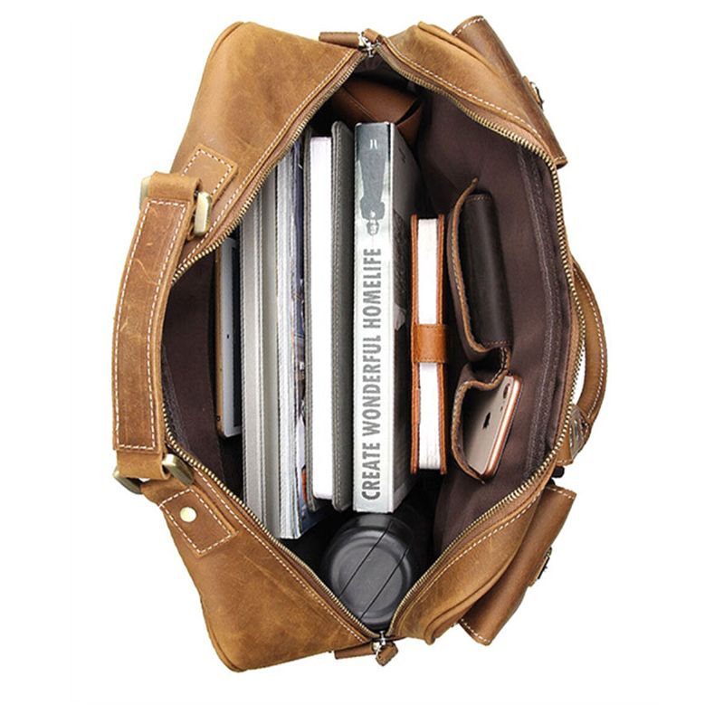 Hommes En Cuir Véritable Sangle Détachable Grand Multi-poches 15.6 Pouces Pochette D'ordinateur Porte-documents Sac De Messager Sacs À Bandoulière