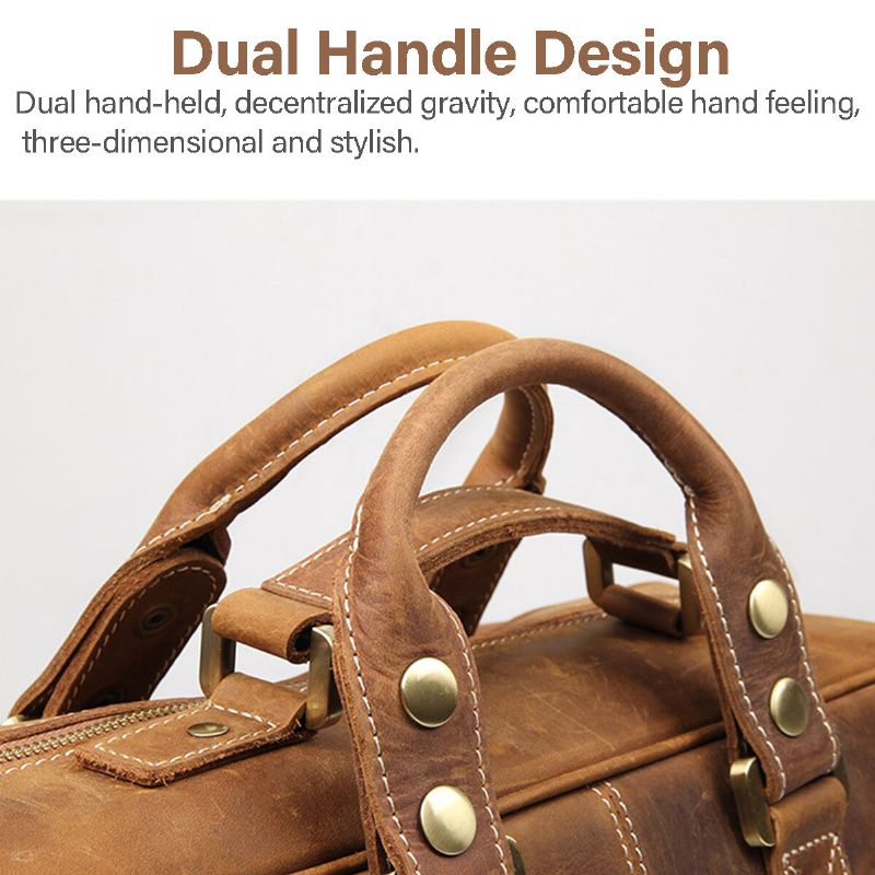 Hommes En Cuir Véritable Sangle Détachable Grand Multi-poches 15.6 Pouces Pochette D'ordinateur Porte-documents Sac De Messager Sacs À Bandoulière