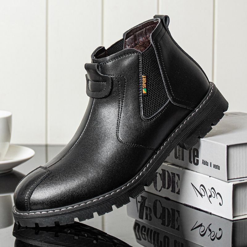 Hommes En Cuir Véritable Slip-on Slip Resistant Plus Velvet Warm Chelsea Boots Martin Boots