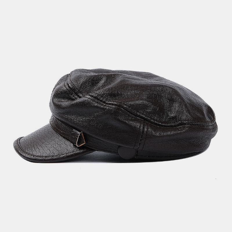 Hommes En Cuir Véritable Solide Respirant Chapeau Haut Plat Rétro Hiver Chaud Militaire Casquette Cadet Armée Casquettes