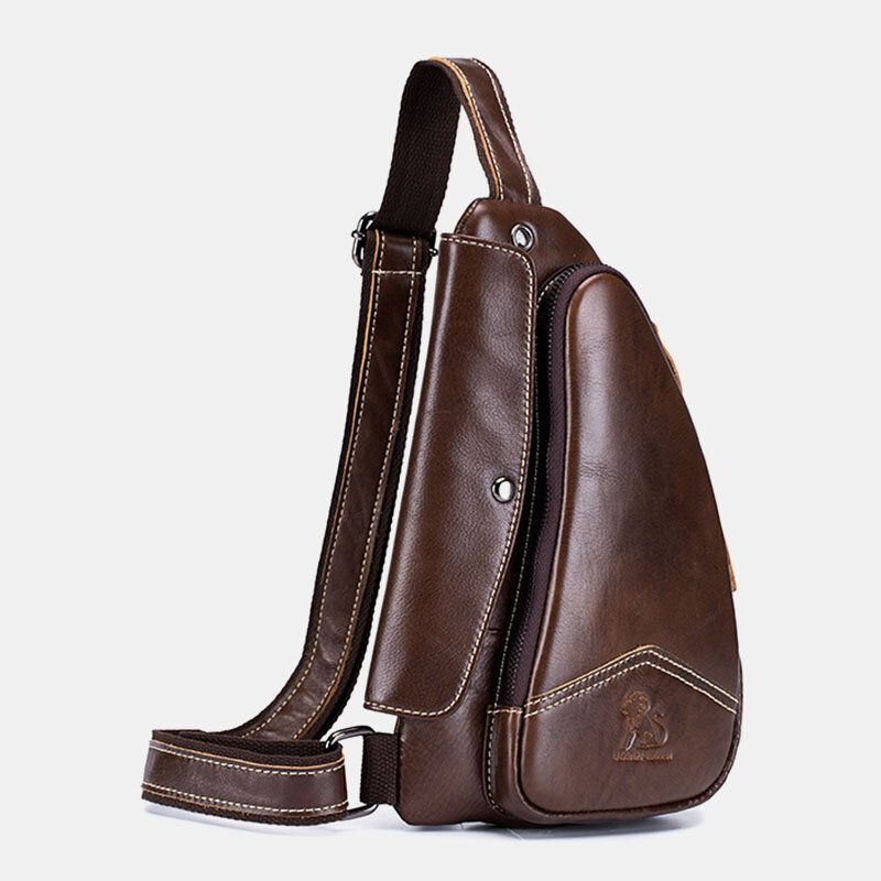 Hommes En Cuir Véritable Vachette Forme Triangle Mode Rétro Affaires Sac À Bandoulière Poitrine Sac