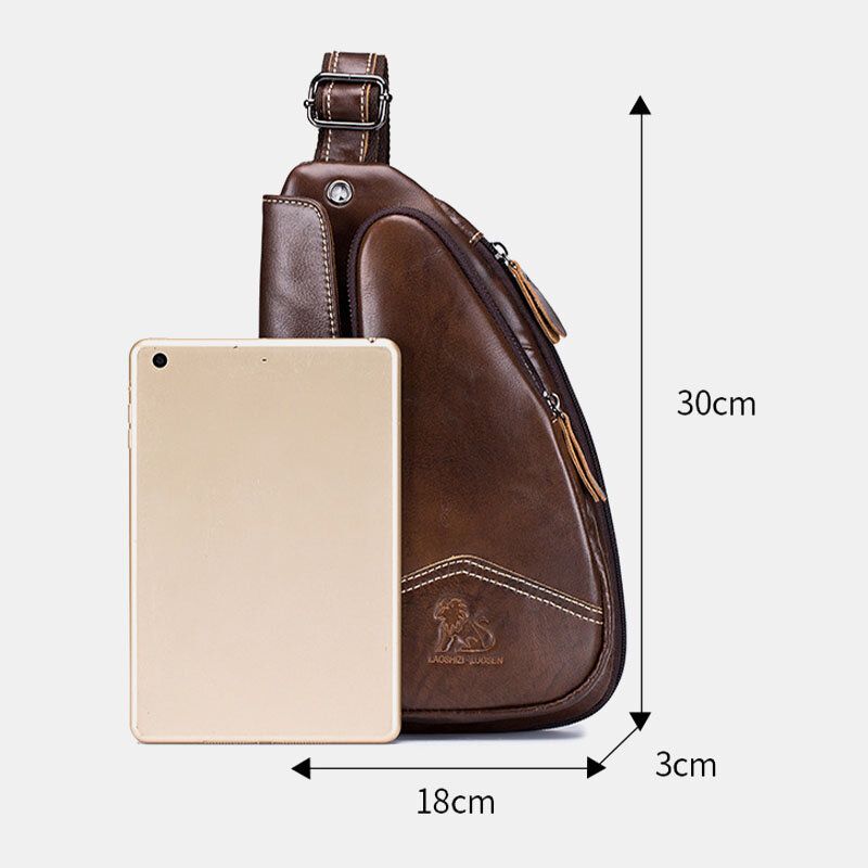 Hommes En Cuir Véritable Vachette Forme Triangle Mode Rétro Affaires Sac À Bandoulière Poitrine Sac