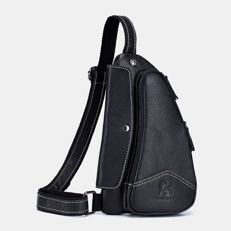 Hommes En Cuir Véritable Vachette Forme Triangle Mode Rétro Affaires Sac À Bandoulière Poitrine Sac