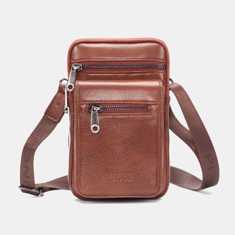 Hommes En Cuir Véritable Cuir De Vachette Multi-transport Rétro 7.2 Pouces Téléphone Sac À Bandoulière Suspendu Ceinture Sac Taille Sac