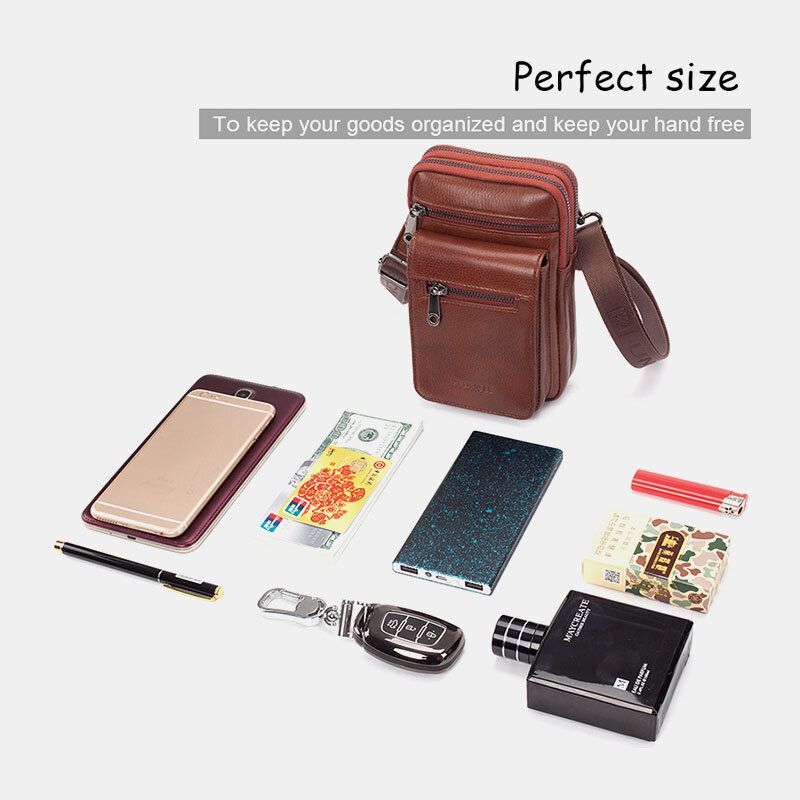 Hommes En Cuir Véritable Cuir De Vachette Multi-transport Rétro 7.2 Pouces Téléphone Sac À Bandoulière Suspendu Ceinture Sac Taille Sac