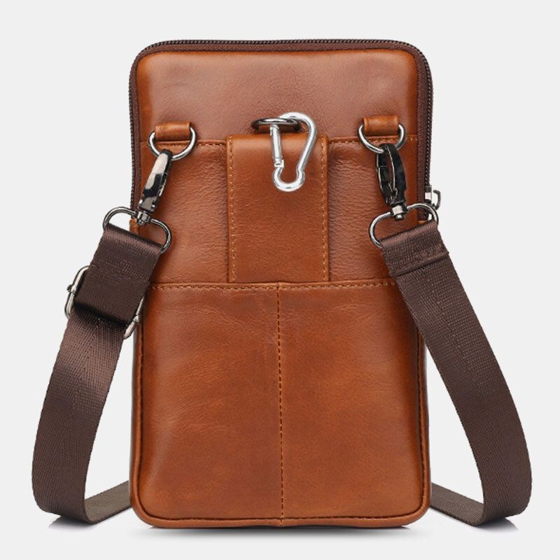 Hommes En Cuir Véritable Cuir De Vachette Vintage Affaires 6.5 Pouces Téléphone Sac Bandoulière Sac Taille Sac Bandoulière Sac