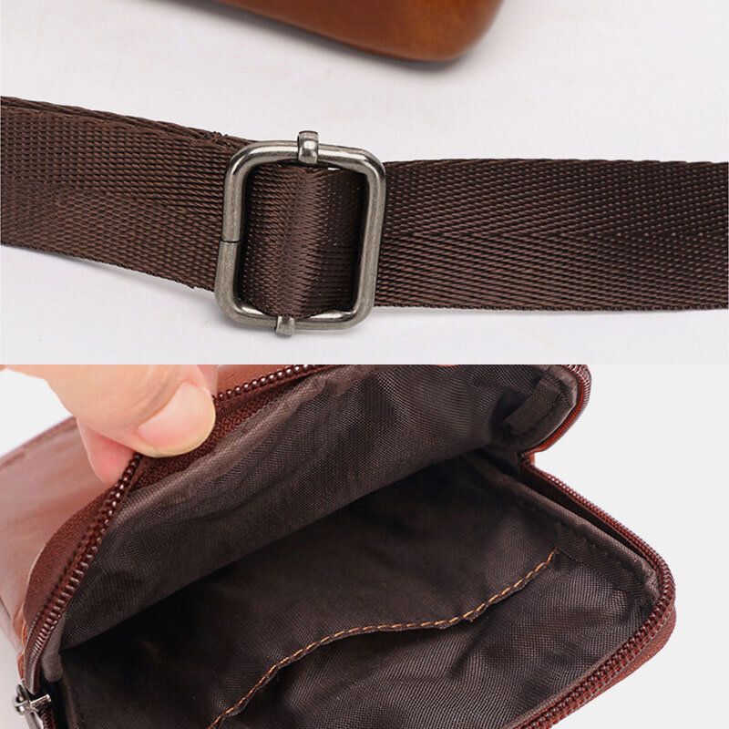 Hommes En Cuir Véritable Cuir De Vachette Vintage Affaires 6.5 Pouces Téléphone Sac Bandoulière Sac Taille Sac Bandoulière Sac