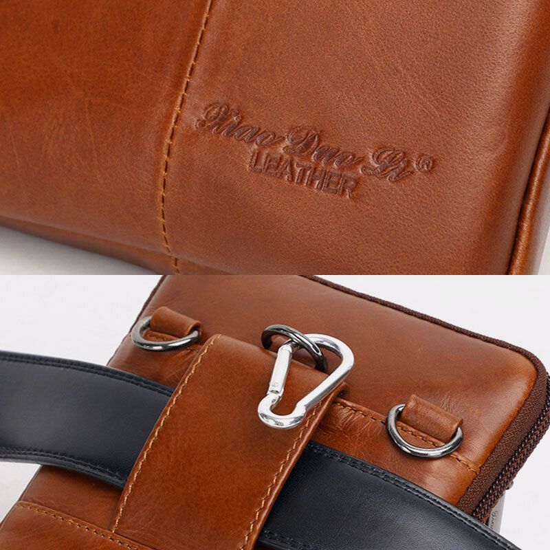 Hommes En Cuir Véritable Cuir De Vachette Vintage Affaires 6.5 Pouces Téléphone Sac Bandoulière Sac Taille Sac Bandoulière Sac