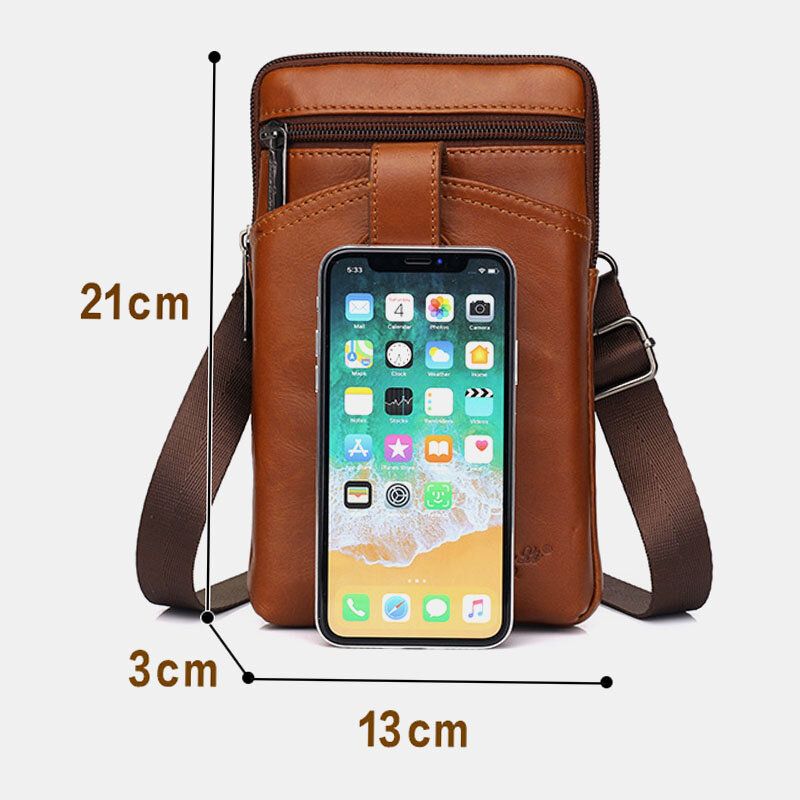 Hommes En Cuir Véritable Cuir De Vachette Vintage Affaires 6.5 Pouces Téléphone Sac Bandoulière Sac Taille Sac Bandoulière Sac