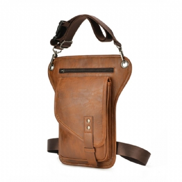 Hommes En Cuir Véritable Vintage Décontracté Tactique Taille Sac Militaire Couleur Unie Multifonctionnel Jambe Sac Sac À Bandoulière