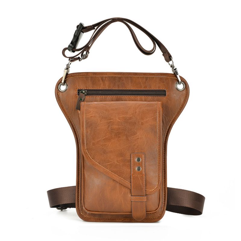 Hommes En Cuir Véritable Vintage Décontracté Tactique Taille Sac Militaire Couleur Unie Multifonctionnel Jambe Sac Sac À Bandoulière