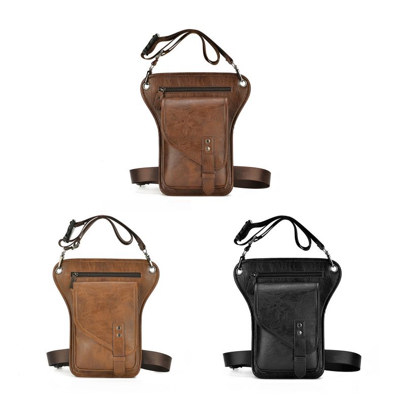 Hommes En Cuir Véritable Vintage Décontracté Tactique Taille Sac Militaire Couleur Unie Multifonctionnel Jambe Sac Sac À Bandoulière