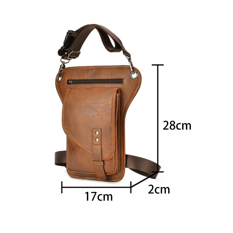 Hommes En Cuir Véritable Vintage Décontracté Tactique Taille Sac Militaire Couleur Unie Multifonctionnel Jambe Sac Sac À Bandoulière