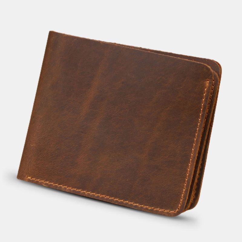 Hommes En Cuir Véritable Vintage Durable Léger Portefeuille Rétro Affaires Portefeuille À Trois Volets