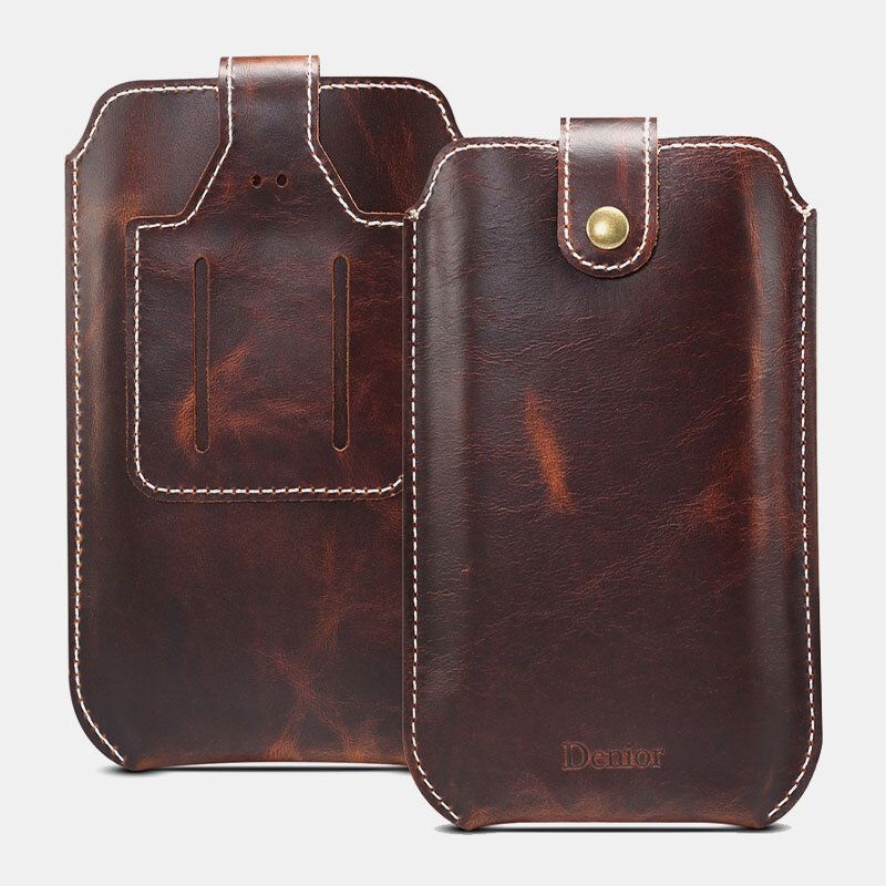 Hommes En Cuir Véritable Vintage Edc 6.5 Pouces Téléphone Sac Taille Sac En Cuir De Vache Sac À Bandoulière