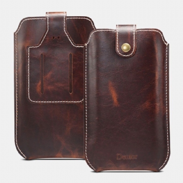 Hommes En Cuir Véritable Vintage Edc 6.5 Pouces Téléphone Sac Taille Sac En Cuir De Vache Sac À Bandoulière