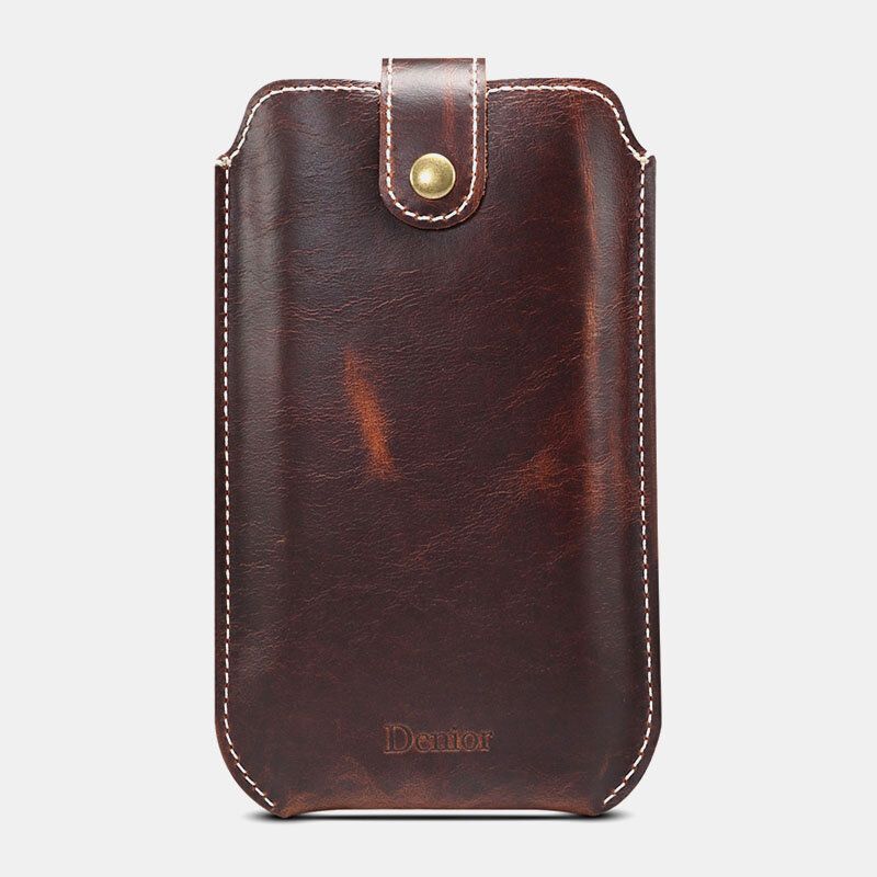 Hommes En Cuir Véritable Vintage Edc 6.5 Pouces Téléphone Sac Taille Sac En Cuir De Vache Sac À Bandoulière