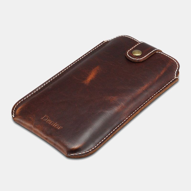 Hommes En Cuir Véritable Vintage Edc 6.5 Pouces Téléphone Sac Taille Sac En Cuir De Vache Sac À Bandoulière