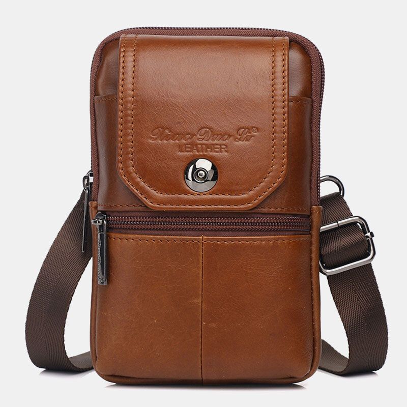 Hommes En Cuir Véritable Vintage Fente Multi-cartes 6.5 Pouces Mini Sac De Téléphone Sac À Bandoulière Sac De Taille Sac En Peau De Vache