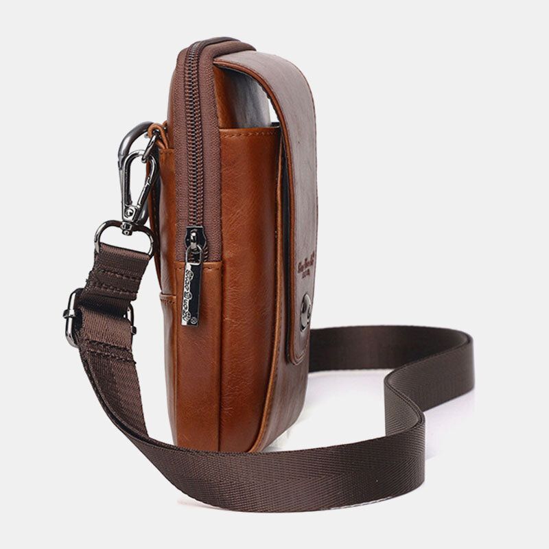 Hommes En Cuir Véritable Vintage Fente Multi-cartes 6.5 Pouces Mini Sac De Téléphone Sac À Bandoulière Sac De Taille Sac En Peau De Vache