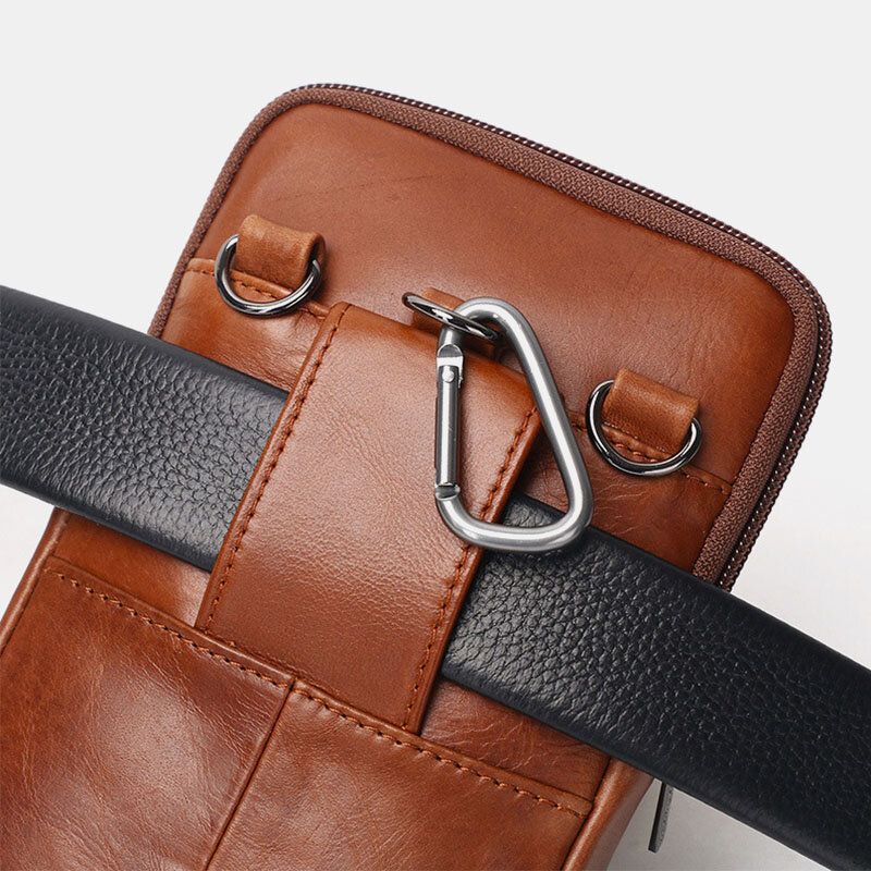 Hommes En Cuir Véritable Vintage Fente Multi-cartes 6.5 Pouces Mini Sac De Téléphone Sac À Bandoulière Sac De Taille Sac En Peau De Vache