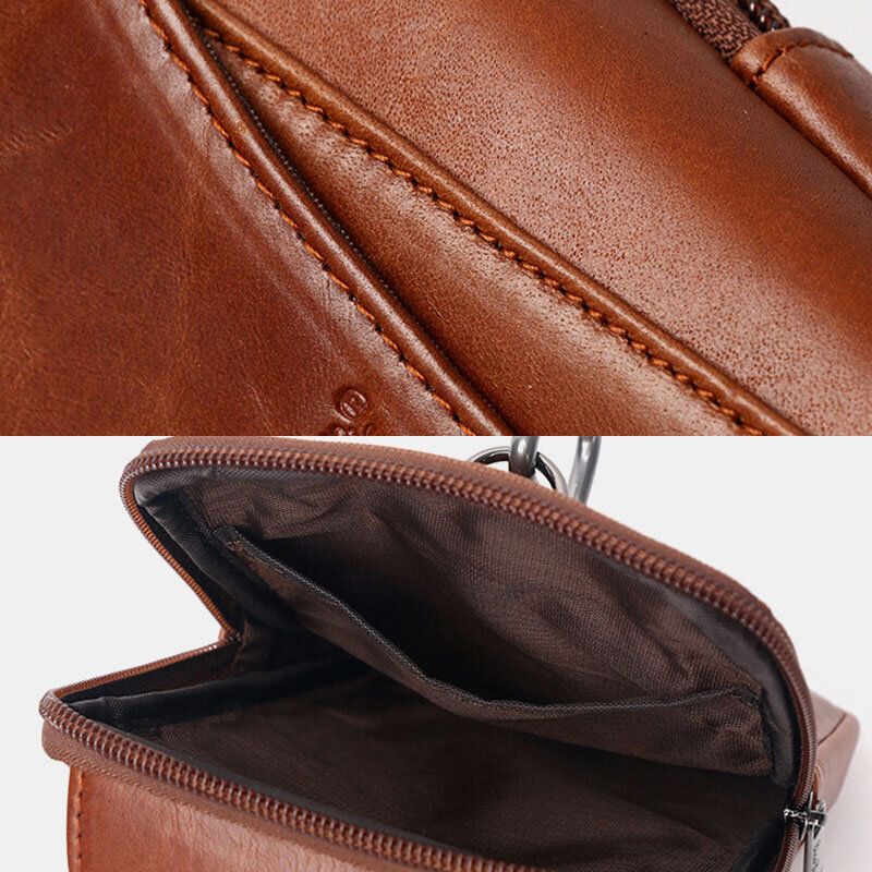 Hommes En Cuir Véritable Vintage Fente Multi-cartes 6.5 Pouces Mini Sac De Téléphone Sac À Bandoulière Sac De Taille Sac En Peau De Vache