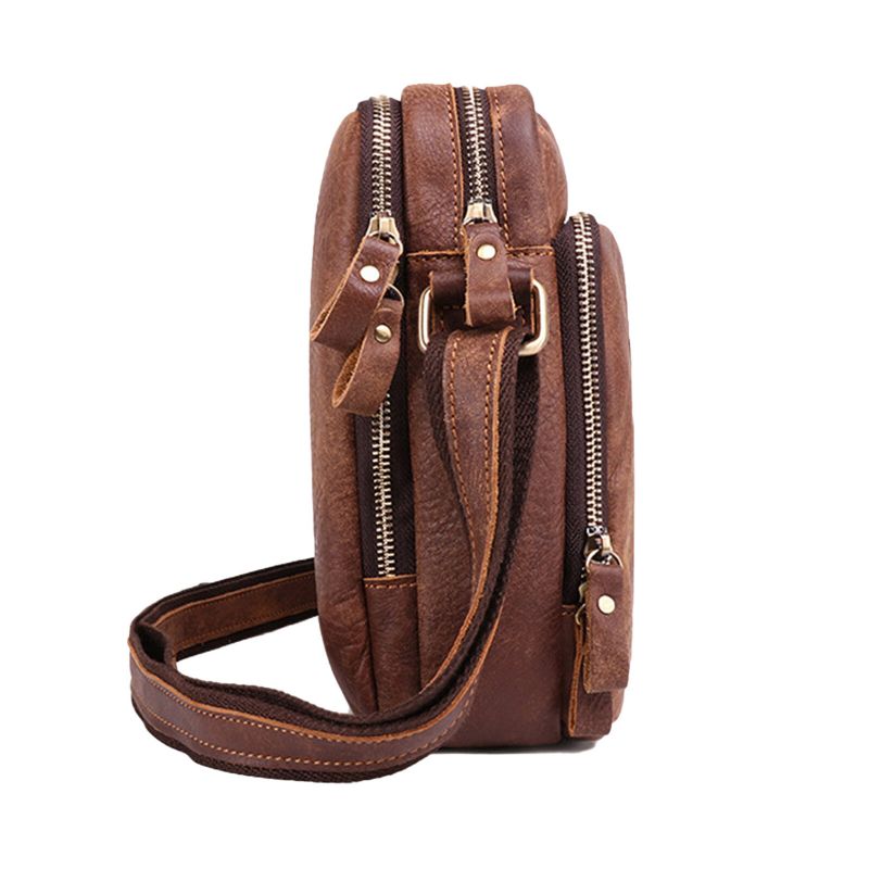 Hommes En Cuir Véritable Vintage Grande Capacité Sac À Bandoulière Durable Compartiment Intérieur Sac D'affaires Décontracté