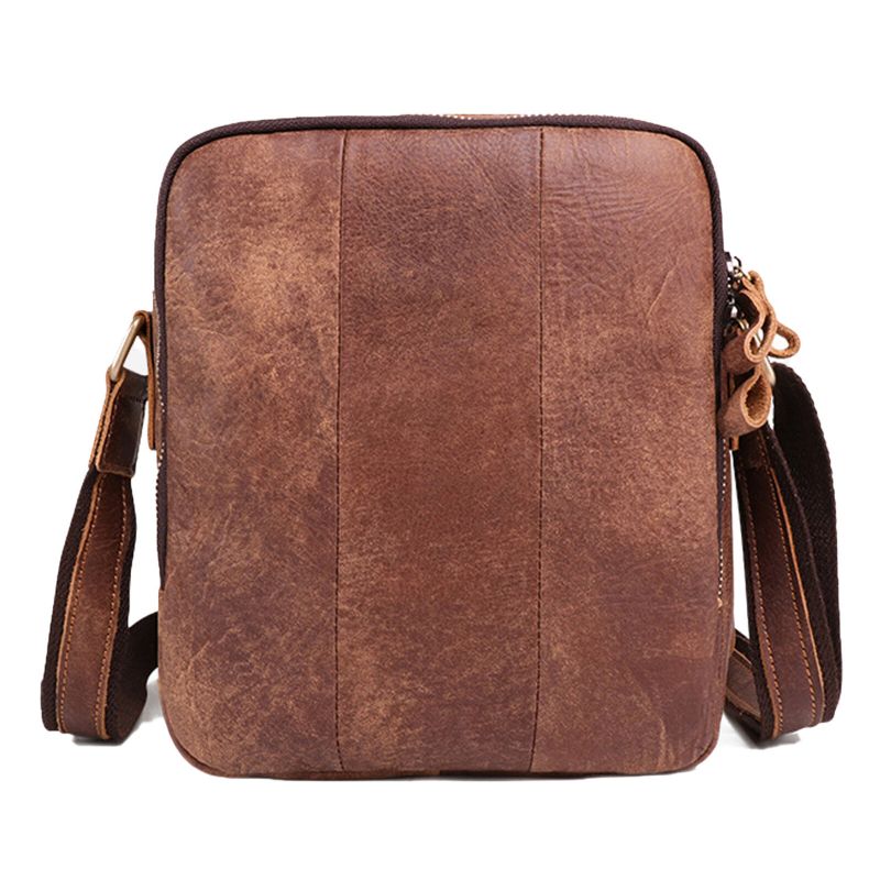 Hommes En Cuir Véritable Vintage Grande Capacité Sac À Bandoulière Durable Compartiment Intérieur Sac D'affaires Décontracté