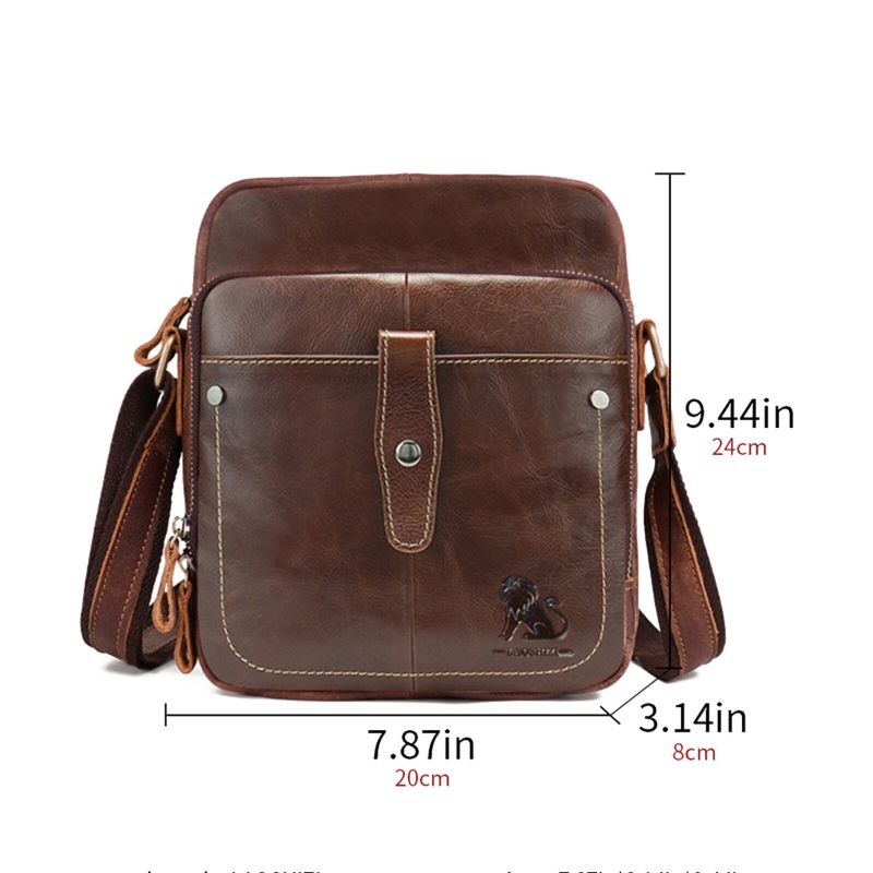 Hommes En Cuir Véritable Vintage Grande Capacité Sac À Bandoulière Durable Compartiment Intérieur Sac D'affaires Décontracté