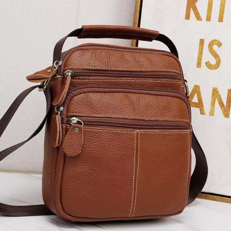 Hommes En Cuir Véritable Vintage Grande Capacité Sac À Bandoulière Résistant À La Mode Fermeture Éclair Conception Sac À Bandoulière