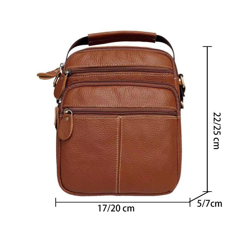 Hommes En Cuir Véritable Vintage Grande Capacité Sac À Bandoulière Résistant À La Mode Fermeture Éclair Conception Sac À Bandoulière