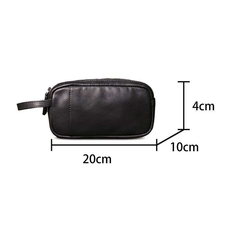 Hommes En Cuir Véritable Vintage Long Portefeuille Couleur Unie Grande Capacité Bracelet Fermeture Éclair Pochette Téléphone Sac