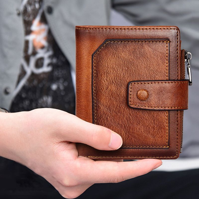 Hommes En Cuir Véritable Vintage Rfid Grande Capacité Portefeuille Plusieurs Fentes Pour Cartes Design Sac À Main