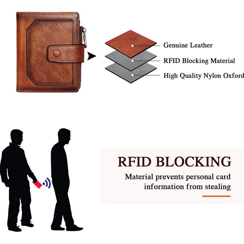 Hommes En Cuir Véritable Vintage Rfid Grande Capacité Portefeuille Plusieurs Fentes Pour Cartes Design Sac À Main