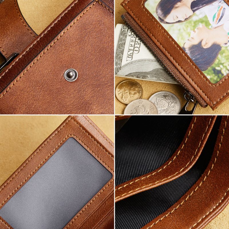 Hommes En Cuir Véritable Vintage Rfid Grande Capacité Portefeuille Plusieurs Fentes Pour Cartes Design Sac À Main