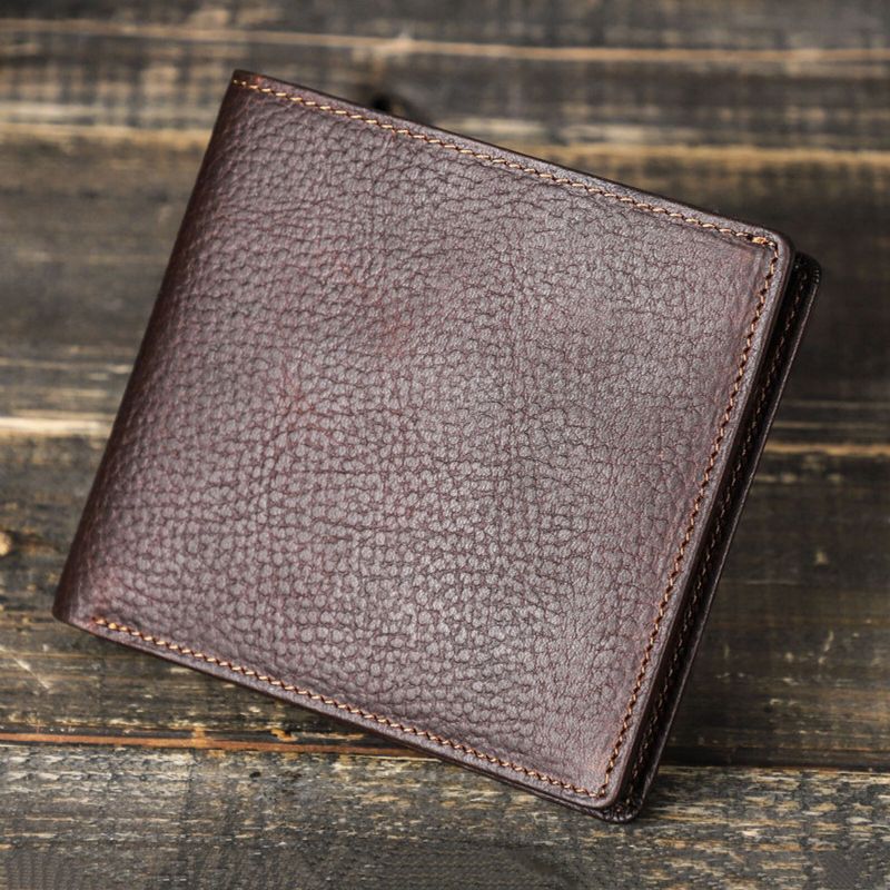 Hommes En Cuir Véritable Vintage Rfid Plusieurs Fentes Pour Cartes Portefeuille Rétro Portable Résistant À L'usure Portefeuille À Deux Volets