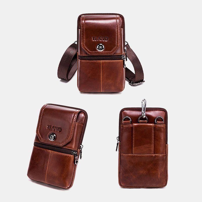 Hommes En Cuir Véritable Vintage Sac À Bandoulière Sac De Taille Sac De Téléphone Pour Les Affaires