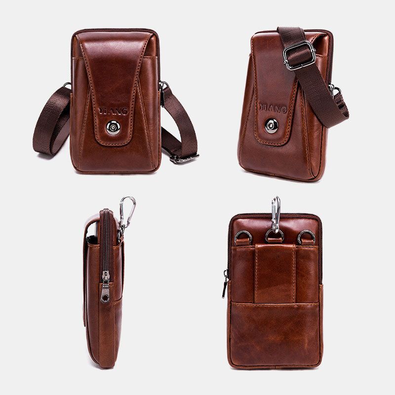 Hommes En Cuir Véritable Vintage Sac À Bandoulière Sac De Taille Sac De Téléphone Pour Les Affaires