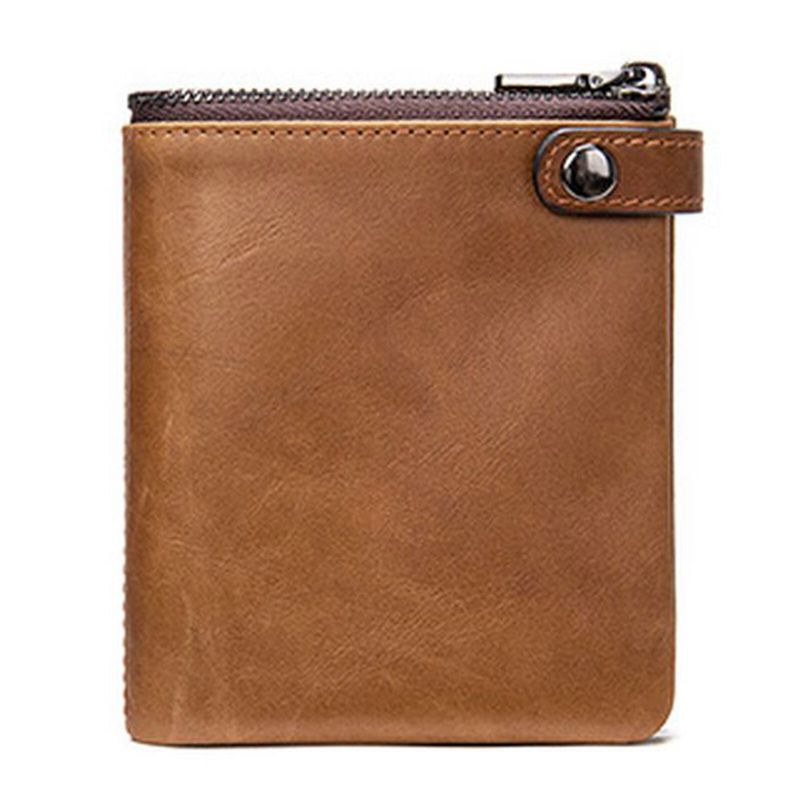 Hommes En Cuir Véritable Vintage Zipper Hasp Wallet Multiple-card Slots Bifold Short Wallet